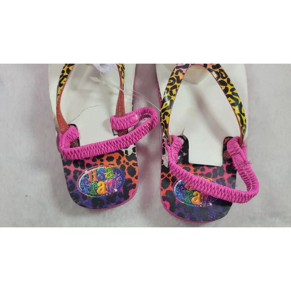 New Lisa Frank Toddler Girls Hunter Leopard Rainbow Sandals Flip Flops 10/11